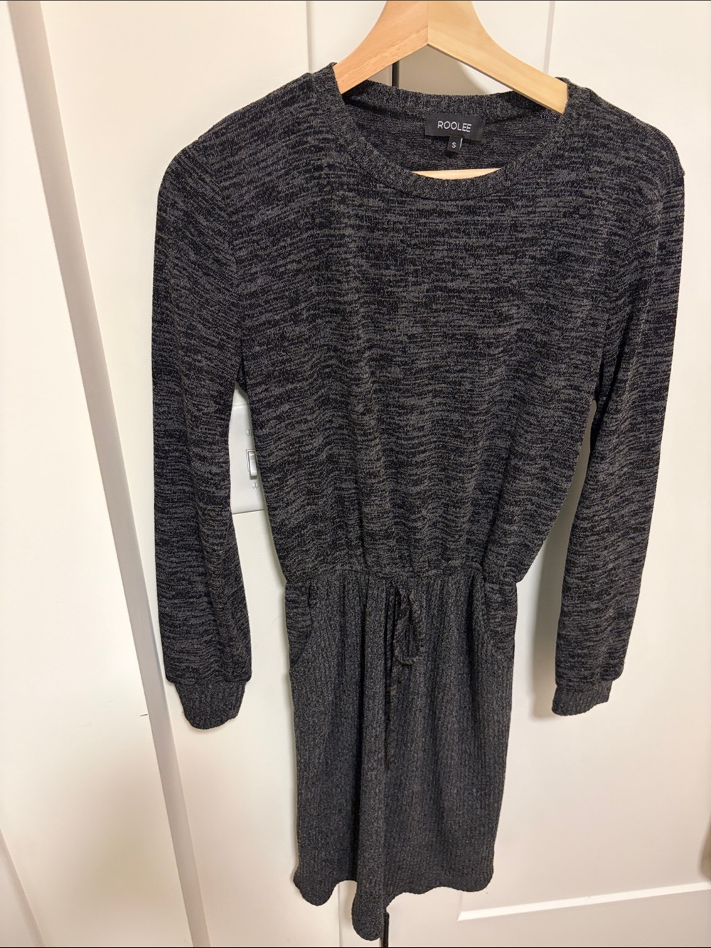 Roolee Charcoal Heather Long Sleeve Drawstring Waist Dress